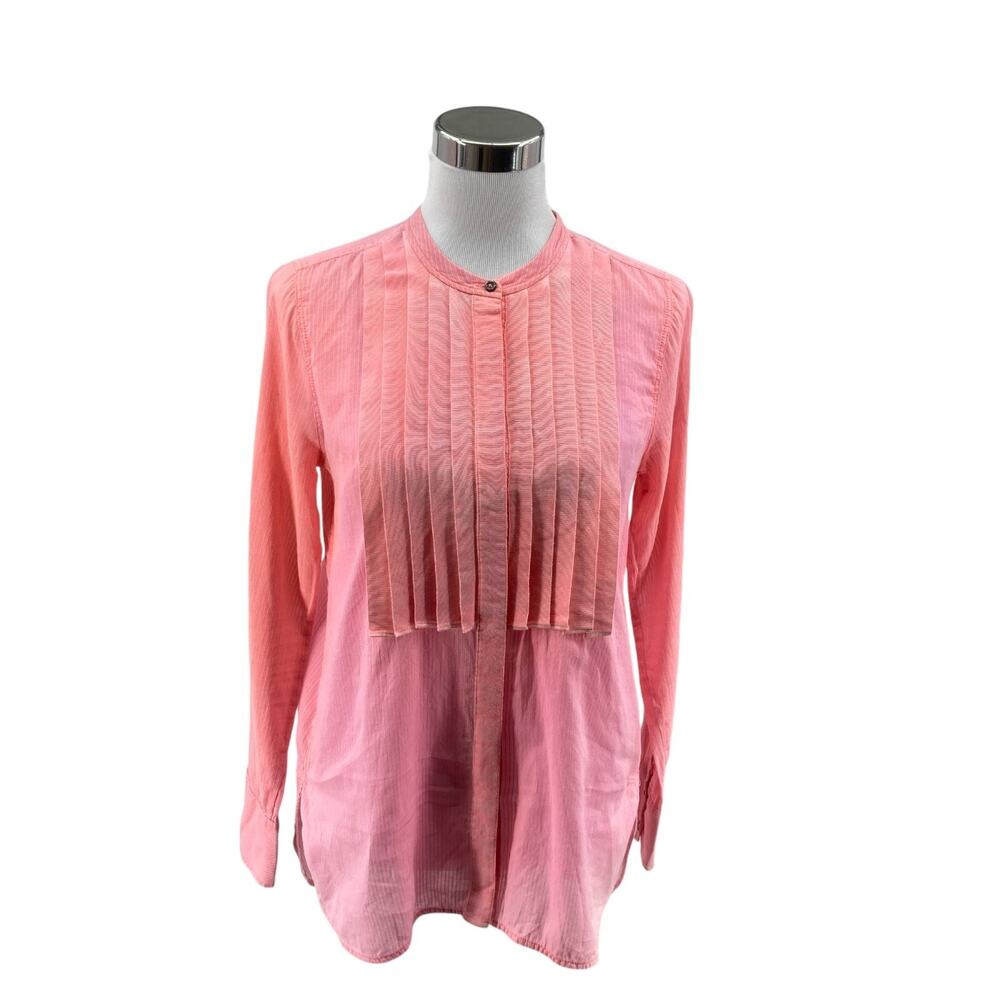 J.CREW Grosgrain Ribbon Shirt Size 2 Womens Neon Pink High Low Button Front